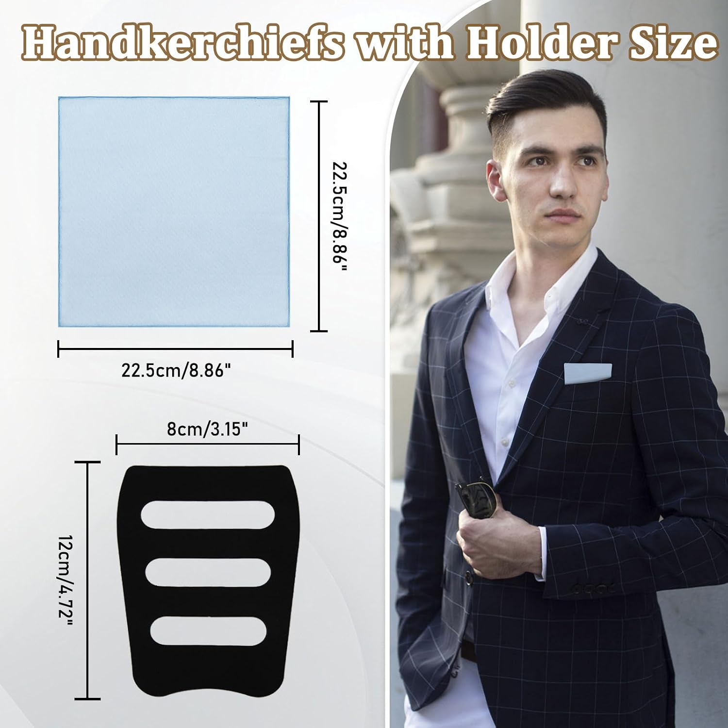 LJBFNN Pocket Squares Handkerchiefs for Men Soft Cotton Mens Womens White Pocket Square with Holder for Suit Wedding Business