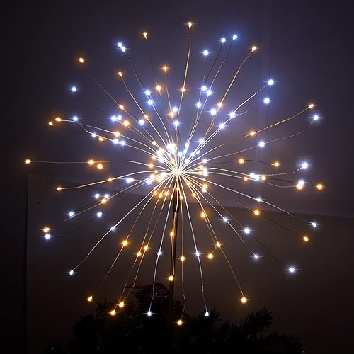 Miniatura 2 de JJGoo Luces solares de jardín, luces solares de fuegos artificiales, paquete de 2, 120 LED, 2 modos de iluminación, luces solares para exteriores,