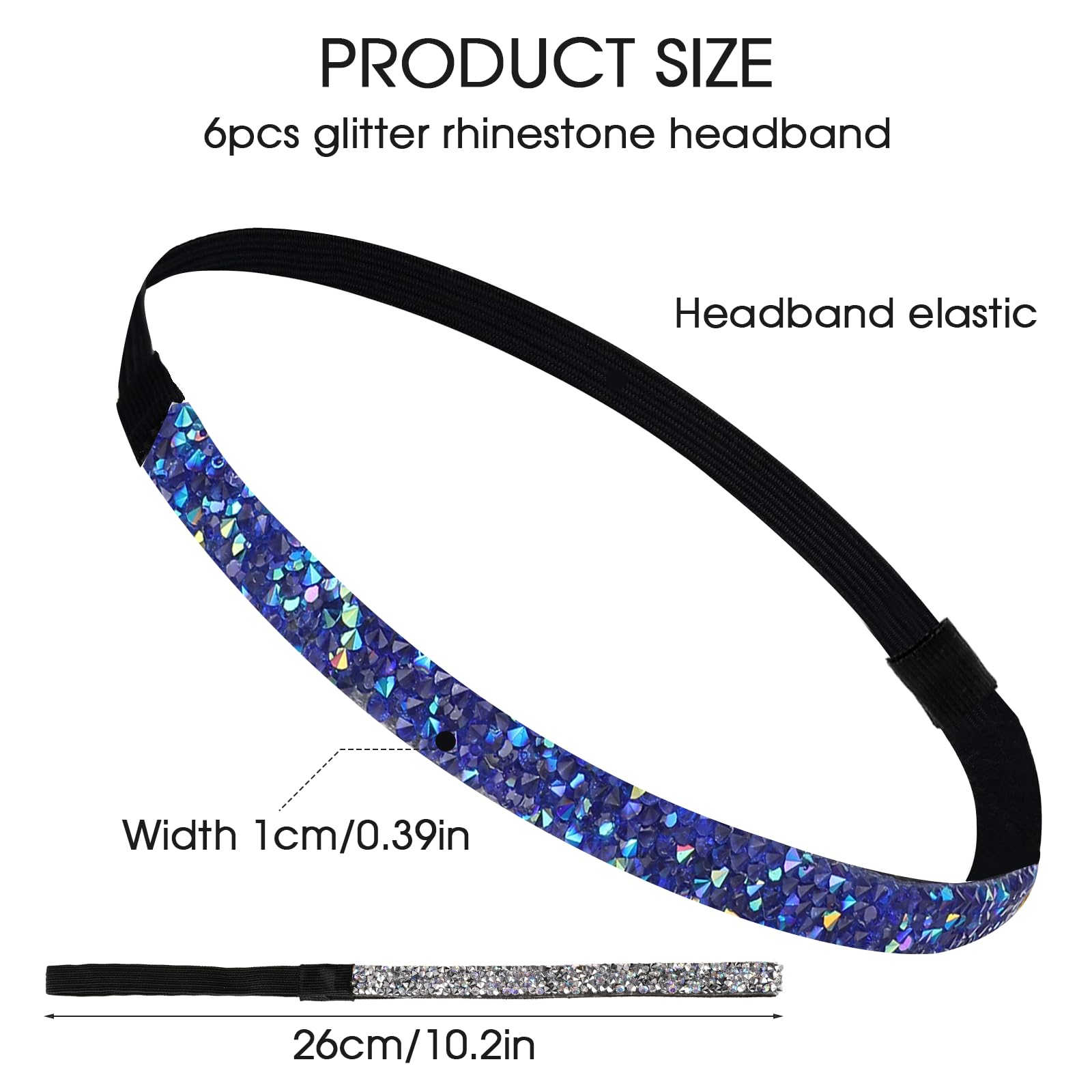 6 fasce elastiche lucide, antiscivolo, scintillanti, per capelli, comode, con paillettes, accessori per capelli per sport, adolescenti, ragazze, donne, decorazione per costumi per feste