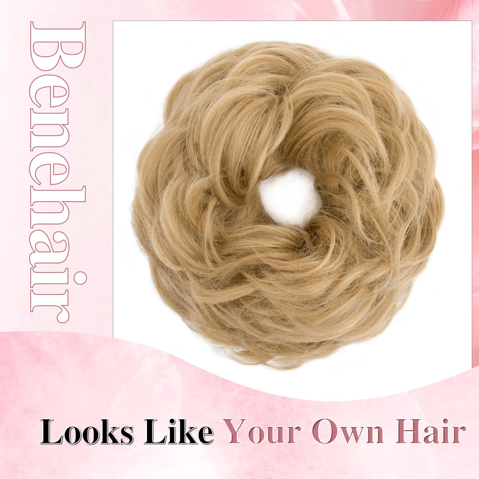 Benehair Messy Bun Hair Piece Curly Wavy Hair Scrunchies Messy Bun Scrunchie Synthetic Donut Updo Hair Pieces for Women Girls (Ash Blonde - Image 3