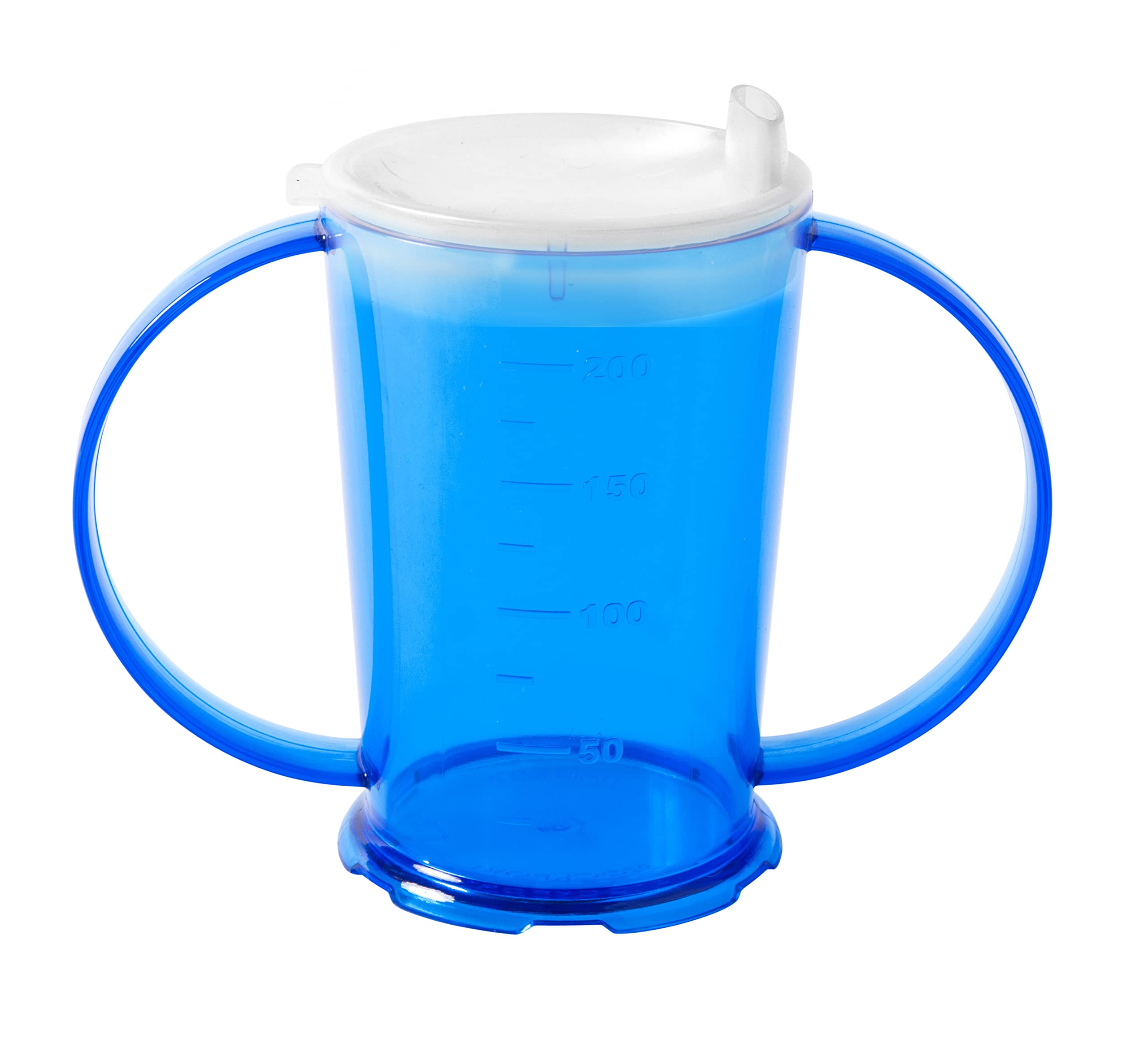 Harfield Translucent Blue 2-Handled Beaker & Wide Spout Drinking Aid Sippy Cup Reusable Virtually Unbreakable Copolyester Plastic