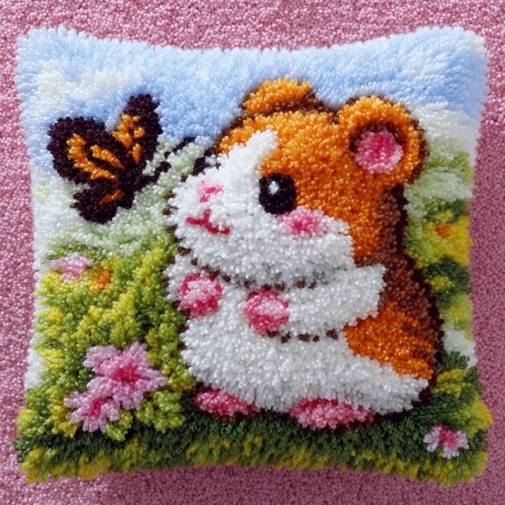 AxiangziK Latch Hook Pillow Case Kits,Hamsters and Butterflies