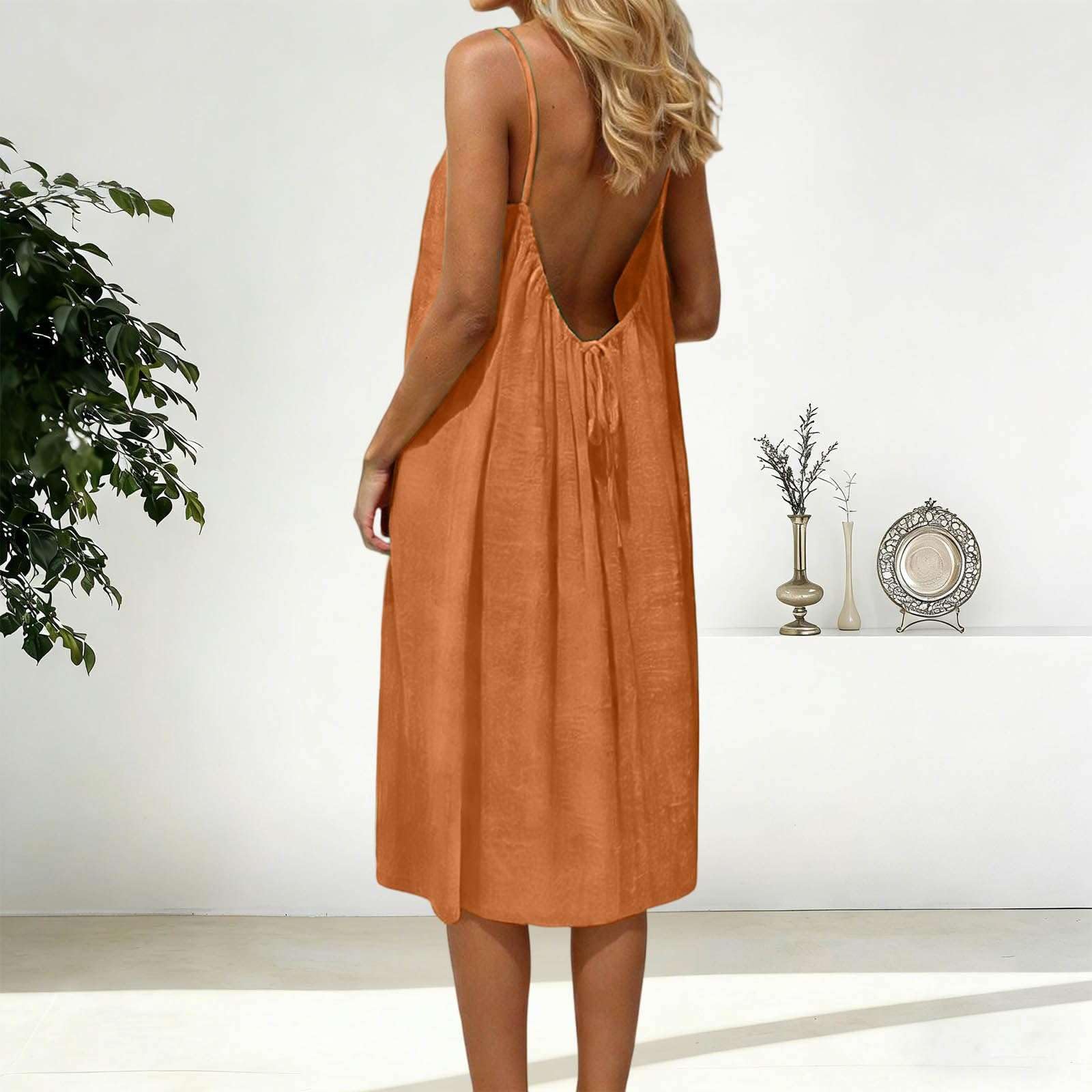 Vestito Donna con Schiena Scoperta, Abito Estivo con Spalline Sottili e Fiocco per Vacanze al Mare