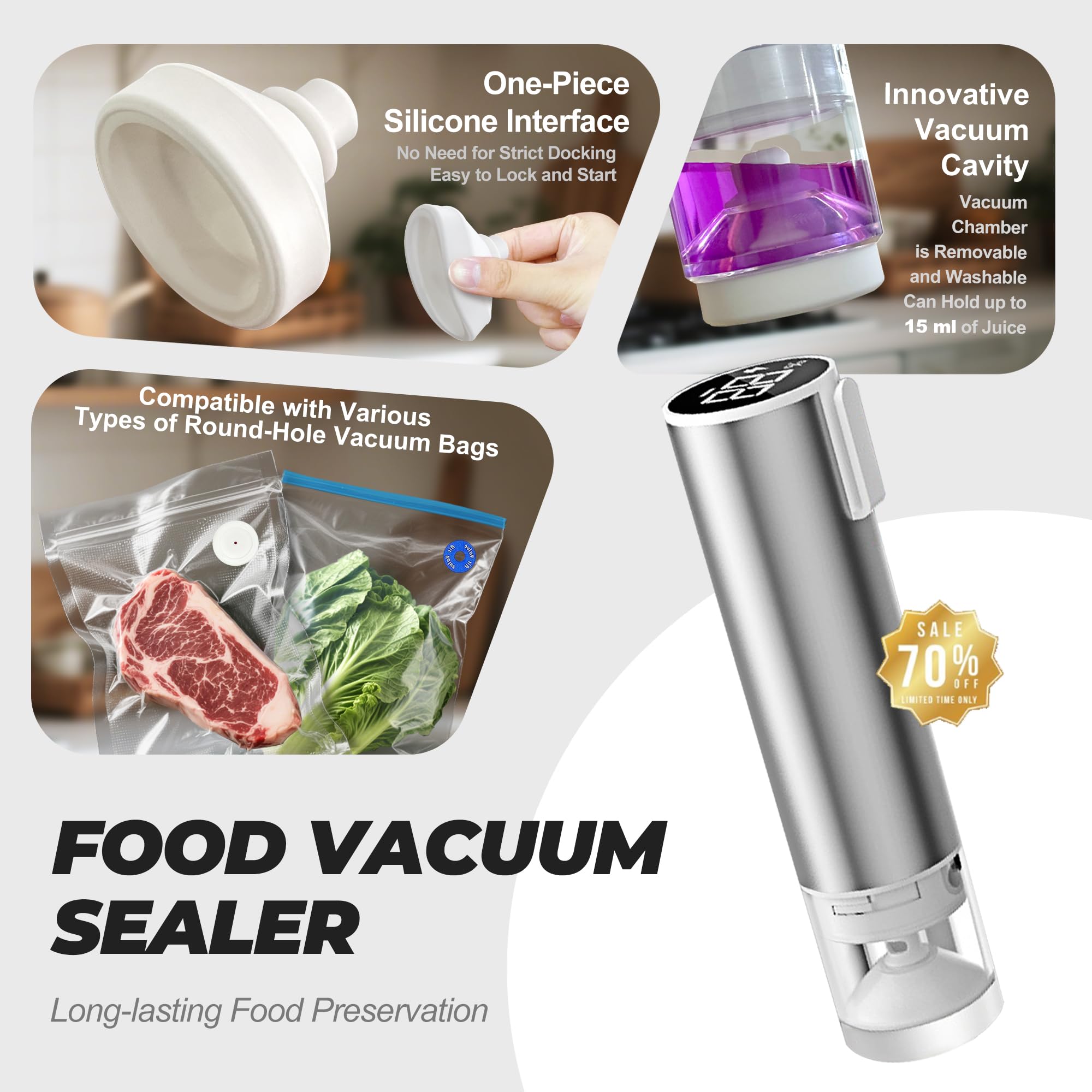 Máquina selladora al vacío de ahorro de alimentos, sellador al vacío compacto de mano para alimentos, sellador al vacío de alimentos, sellador de bolsas, con 30 bolsas selladoras al vacío
