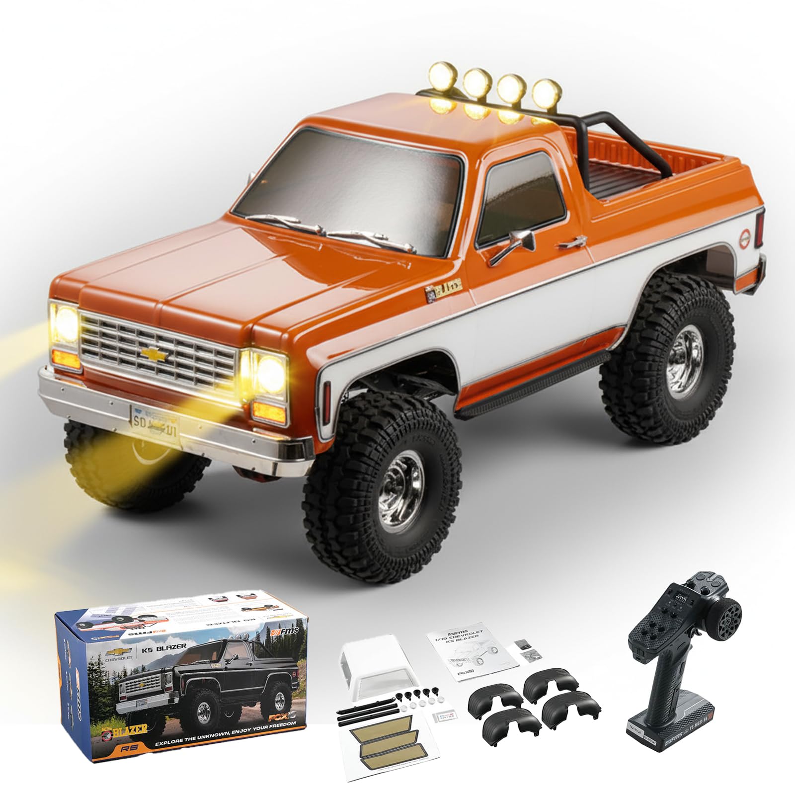 EAZYRC FMS FCX10 1/10 RC Crawler RS Chevy K5 Blazer Orange, with
