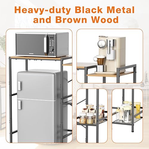 Miniatura 5 de Mini soporte para refrigerador con estantes de almacenamiento, soporte de gabinete de 3 niveles para microondas, cafetera, aperitivos, gabinete de