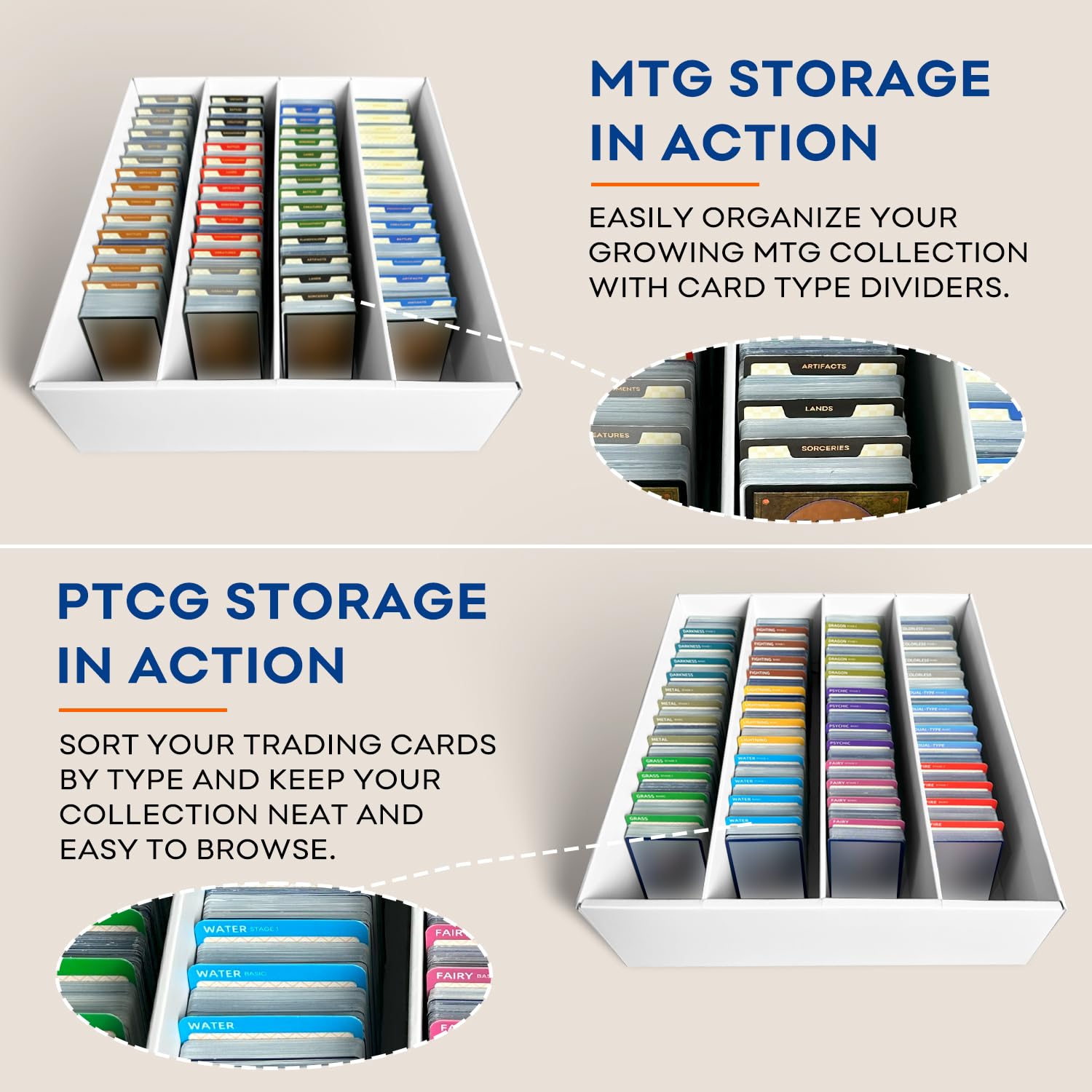 Amazon.com: Fageverld 2-Pack Trading Card Storage Box, 3200 Count Cardboard  4 Row Card Box for MTG TCG Baseball Sports Cards Collection, Top loader  Storage Boxes, includes Card Dividers & Stoppers : Toys