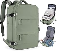 Vista 81 de Mochila de viaje grande, bolsa de mano, aprobada para aviones, para artículos personales, para hombre o mujer, color beige con marrón