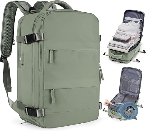 Miniatura 81 de Mochila de viaje grande, bolsa de mano, aprobada para aviones, para artículos personales, para hombre o mujer, color beige con marrón