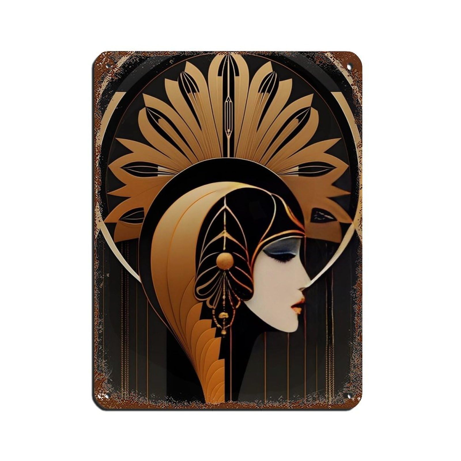 Gold Art Deco Poster,Vintage Art Deco (2) Retro Poster Metal Tin Sign Chic Art Retro Iron Painting Bar People Cave Cafe Family Garage Poster Wall Decoration 12x16inch(30x40cm)