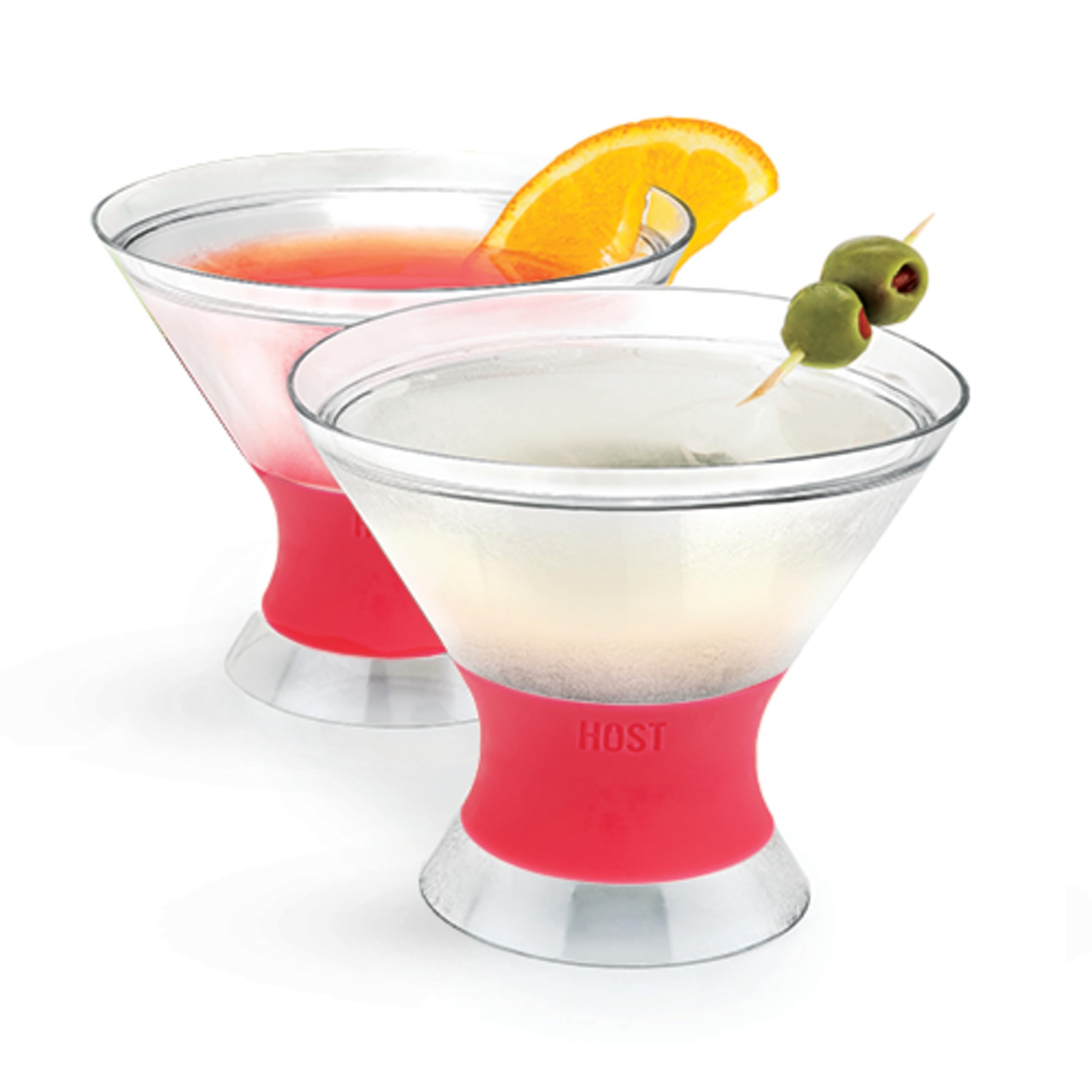 HOST Freeze Insulated Martini Cooling Cups, Plastic Freezer Gel Chiller Double Wall Stemless Cocktail Glass Bright Pink 9oz Set of 2