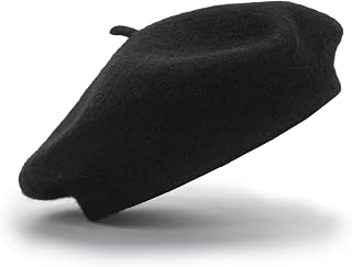 MUGANYI Women's Classic Black Wool Beret - Elegant French Hat for Parties, Costumes & Casual Wear (S/M, 56-58cm)