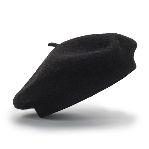 Women Beret Classic French Hat - Elegent Black Wool Beret for Party Romantic French Themed Fancy Dress(Size:S/M) - Black