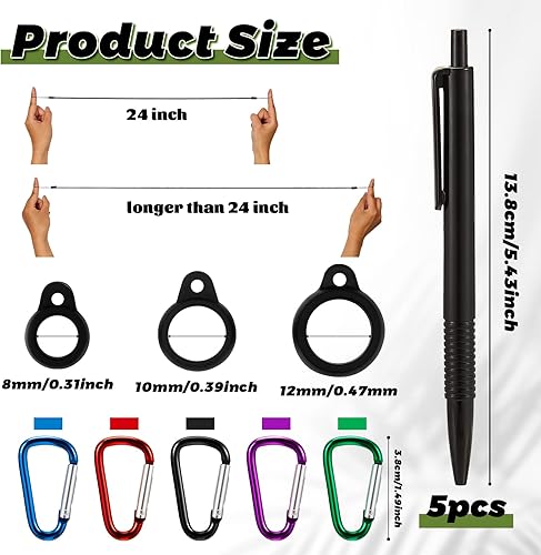 Miniatura 2 de Lewtemi 5 juegos de correa para bolígrafo de 24 pulgadas para portapapeles, soporte de cordón de silicona, hebilla de anillo para suministros