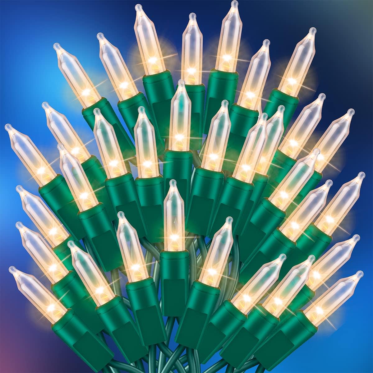 Ultra-Bright Connect End to End Green Christmas Mini Light 300L 63.8Ft(2Sets-Each 150L)UL Listed Incandescent Bulb String Light for Indoor Outdoor Holiday Garden Party Christmas Tree Decor