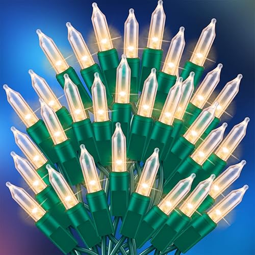 Ultra-Bright Connects End to End Warm White Christmas Mini Lights 100L 19.6Ft UL Listed Incandescent Bulb String Light Set for Indoor and Outdoor Holiday Garden Party Christmas Tree Decor