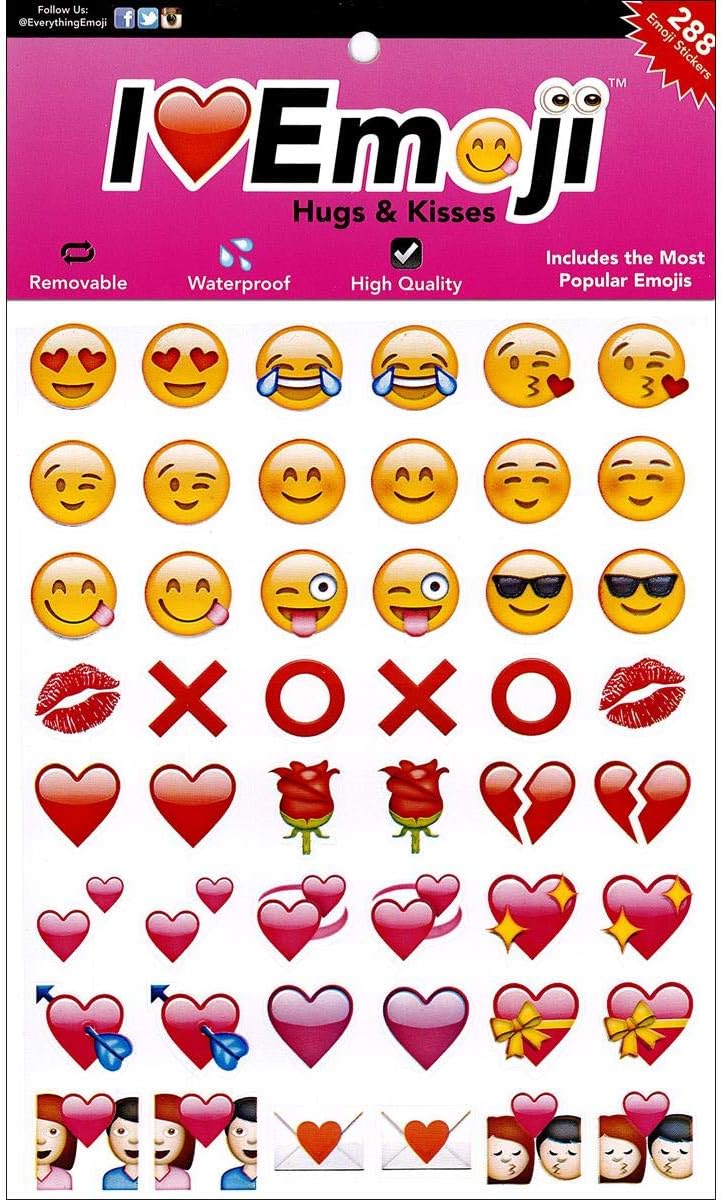 Hugs and Kisses Pack of 288 Waterproof Removable Emoji Stickers