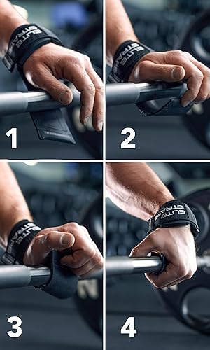 Miniatura 2 de Fitgriff Elite Straps - Correas de muñeca de levantamiento (agarres de goma) para levantamiento de pesas, gimnasio, entrenamiento, peso muerto,