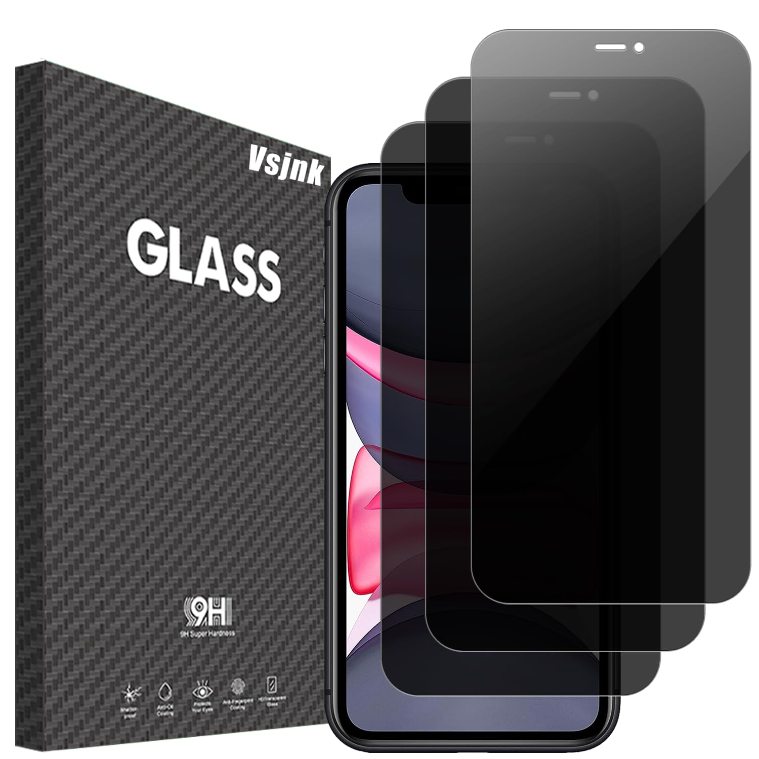 Privacidad Protector de Pantalla Compatible Con iPhone 11 / iPhone XR Cristal Templado，3 Piezas Screen Protector Dureza 9H Sin Burbujas Antihuellas Fácil de Limpiar Fácil de Instalar