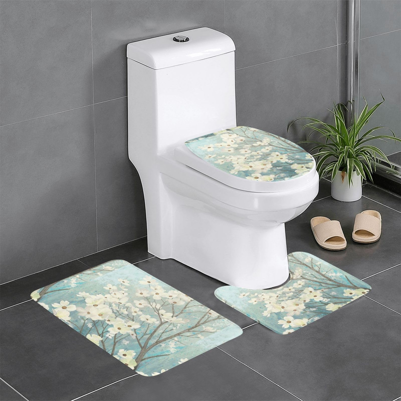 Tapis de sol pour cuisine et salle de bain en flanelle fleurie 61 x 40,6 cm
