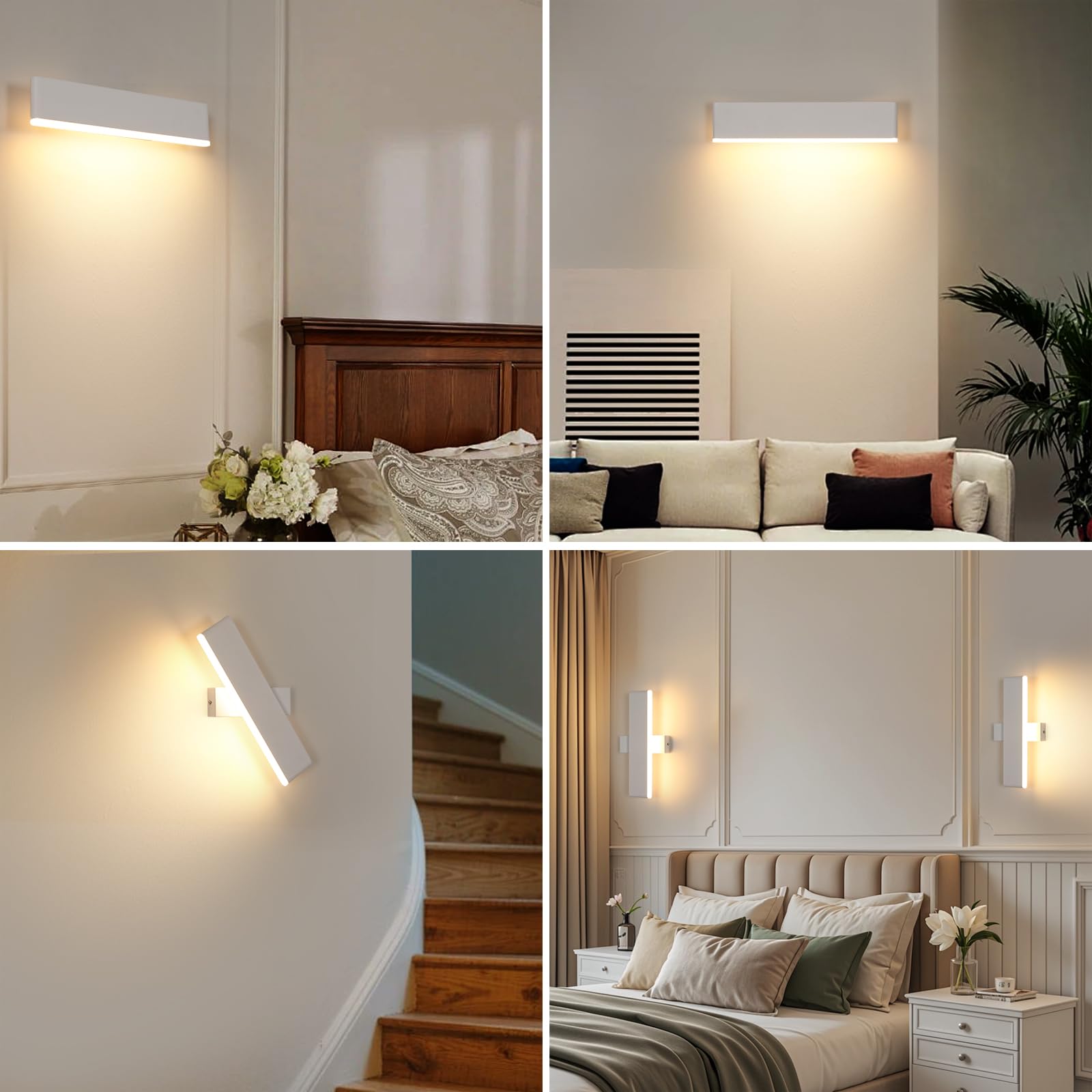 Applique Parete LED Interno, Ruotabile A 360° Moderna Bianca | Lampada da Parete in Metallo e Acrilico Per Camera da Letto, Corridoio, Soggiorno