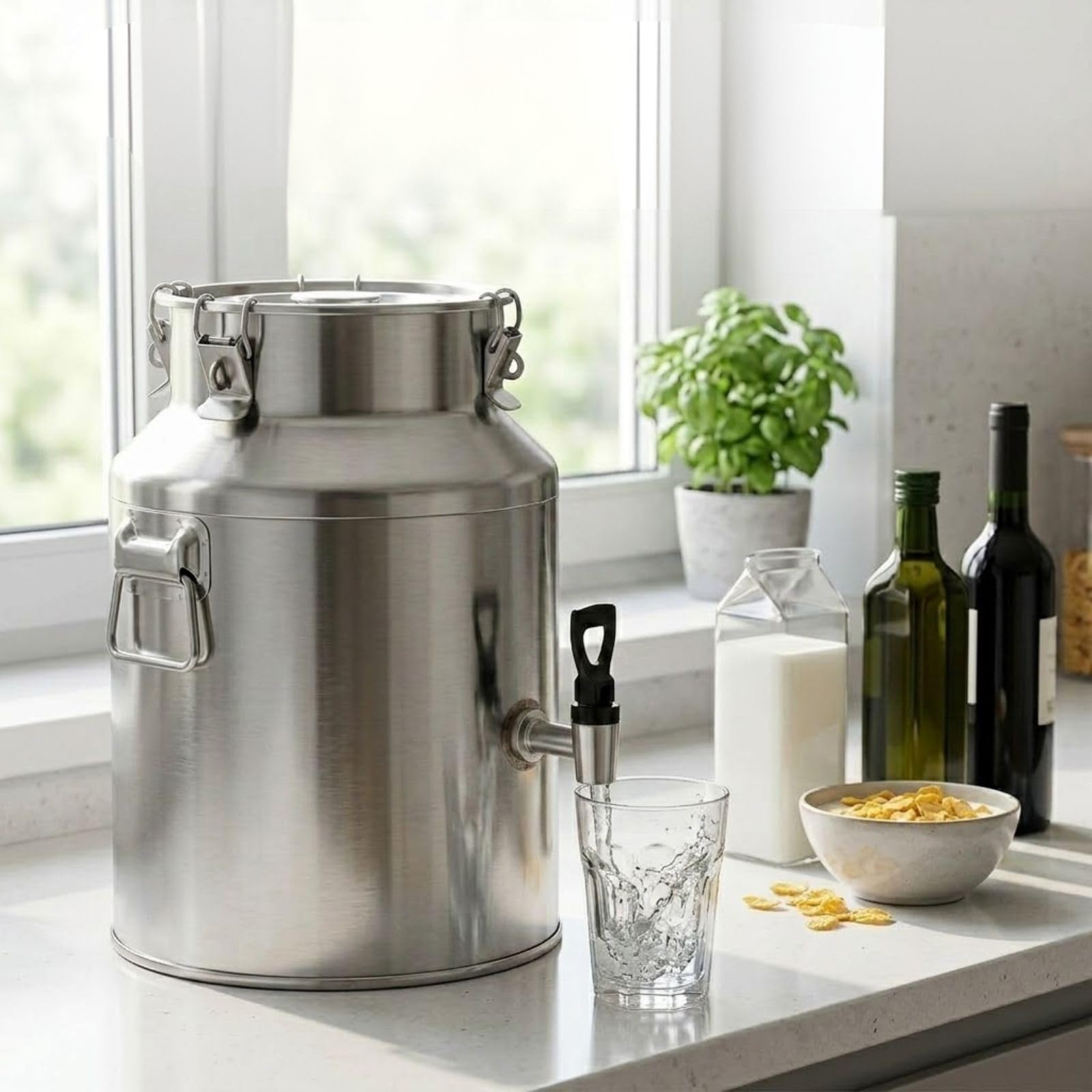 Secchio per Latte in Acciaio Inox 201 con Rubinetto Contenitore per Latte