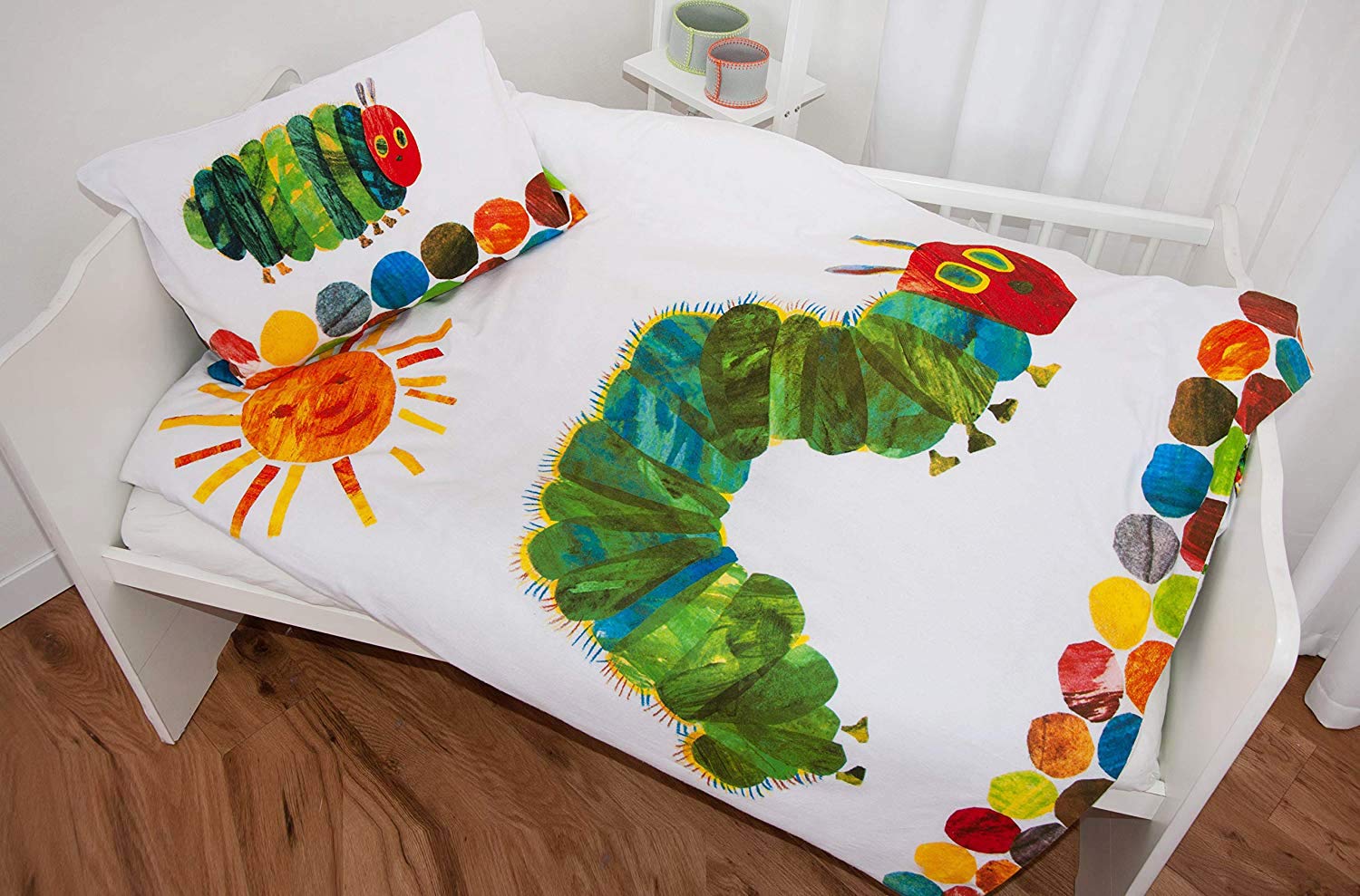 Die kleine Raupe Nimmersatt Bettwäsche 40x60 + 100x135 cm, 100% Baumwolle mit Reißverschluss