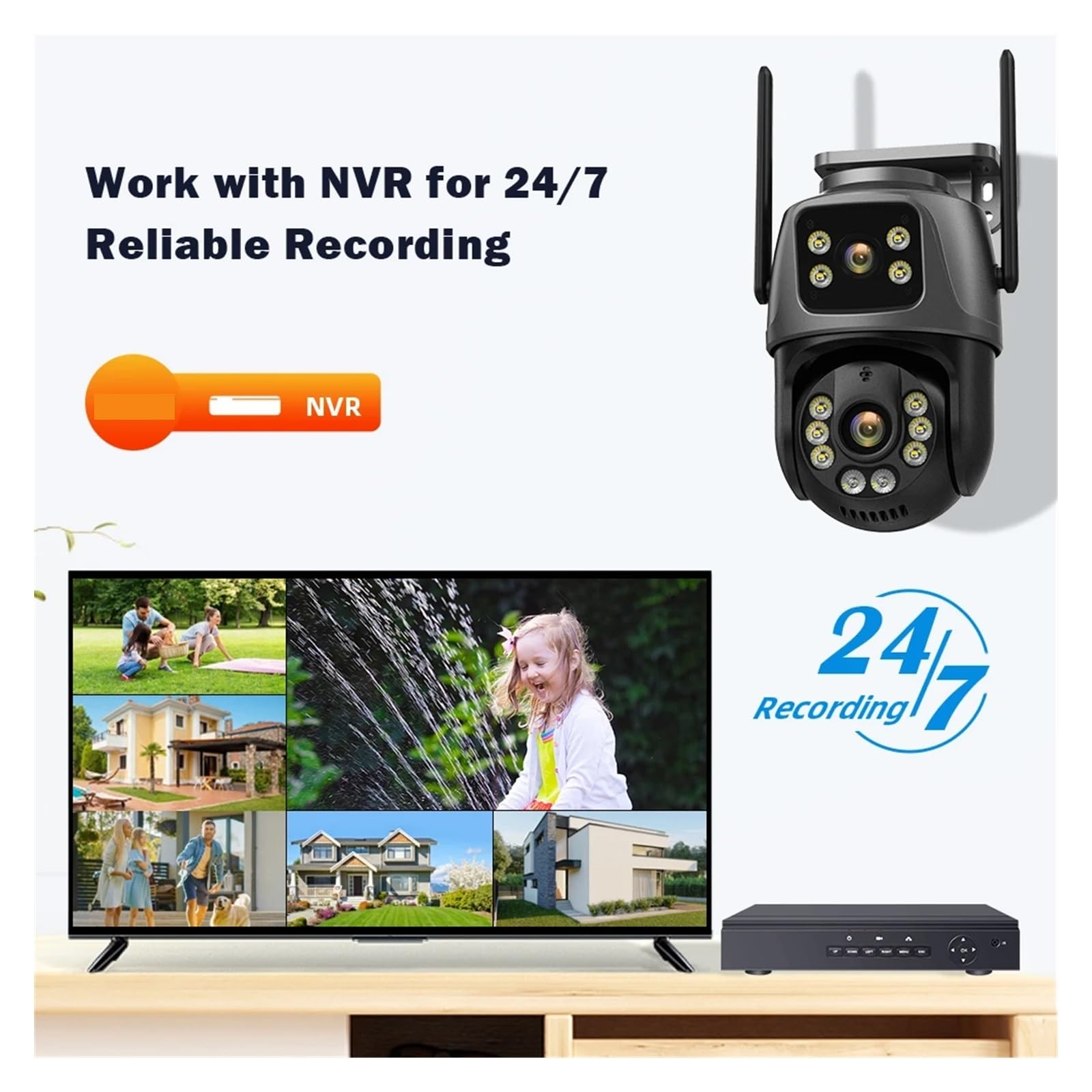 Telecamera Wifi Esterno, Telecamera Wi-Fi a 360° con doppio obiettivo IP66 Protezione di sicurezza 8MP 4K Wireless Outdoor Rilevamento umano Videosorveglianza PTZ ,Sicurezza, Antifurto(4K 8MP NO Card)