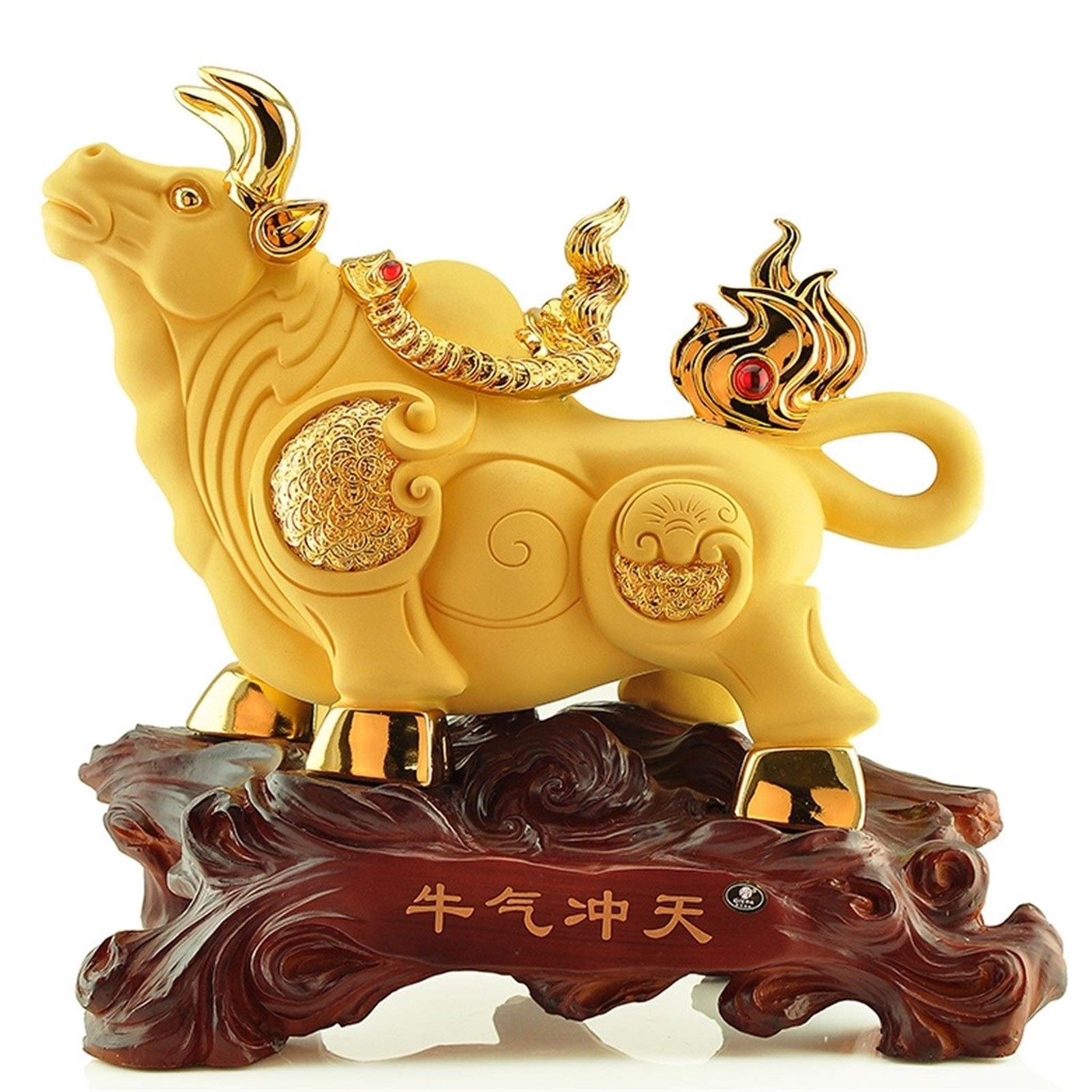 SBCGFY Feng Shui Statue,Lucky Zodiac Ox Decoration Home Feng Shui Decoration Office Desktop Crafts Decoration Golden Resin Feng Shui Statue,Chinese Zodiac Animal Bull Blessing Gift