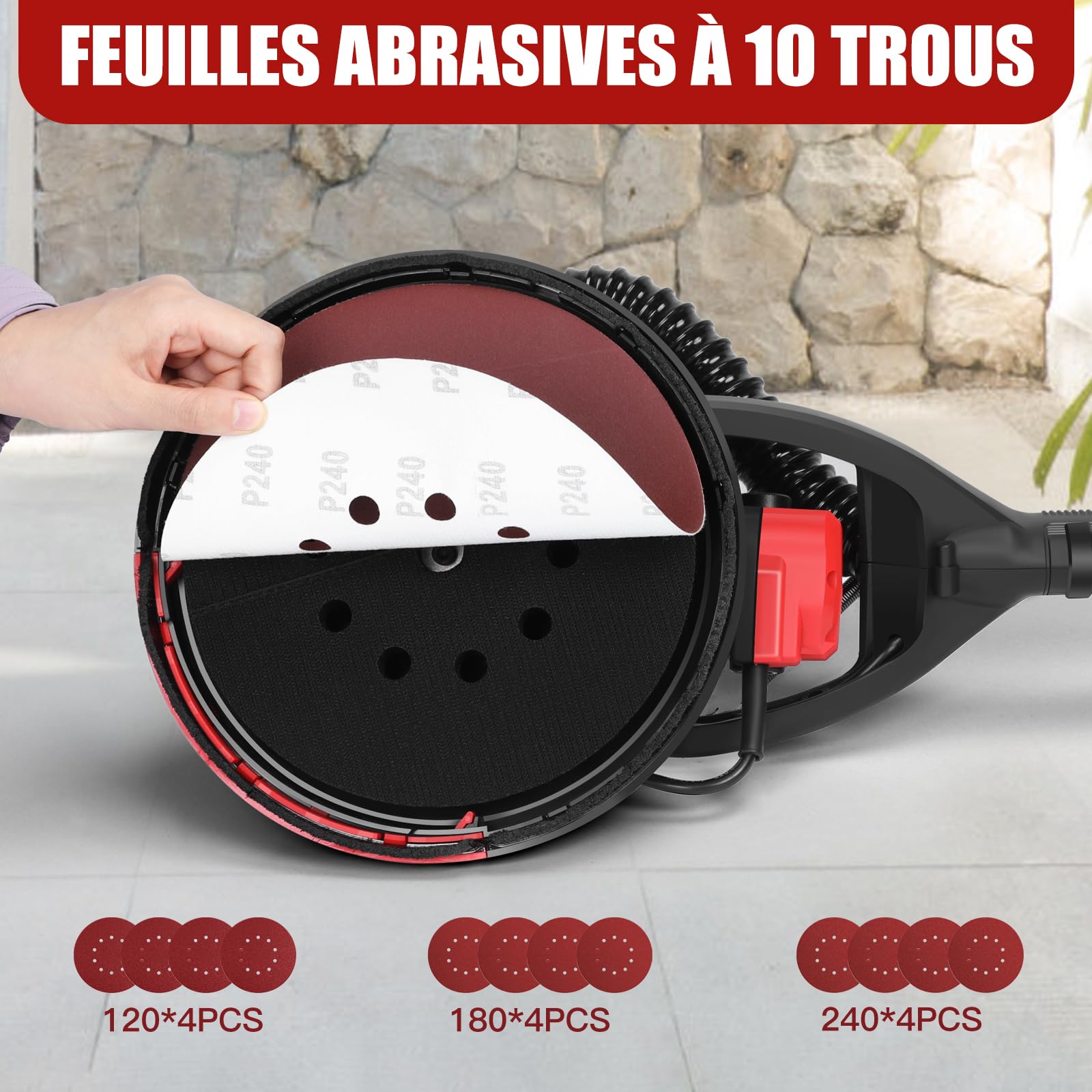 Ponceuse Girafe (880W) avec Aspiration de Poussière,1000-2100 RPM 5 Vitesses,Polissage en Angles Morts, Manche Télescopique,LED,Outil de Retrait de Plafond Popcorn【Compatible Aspirateurs】