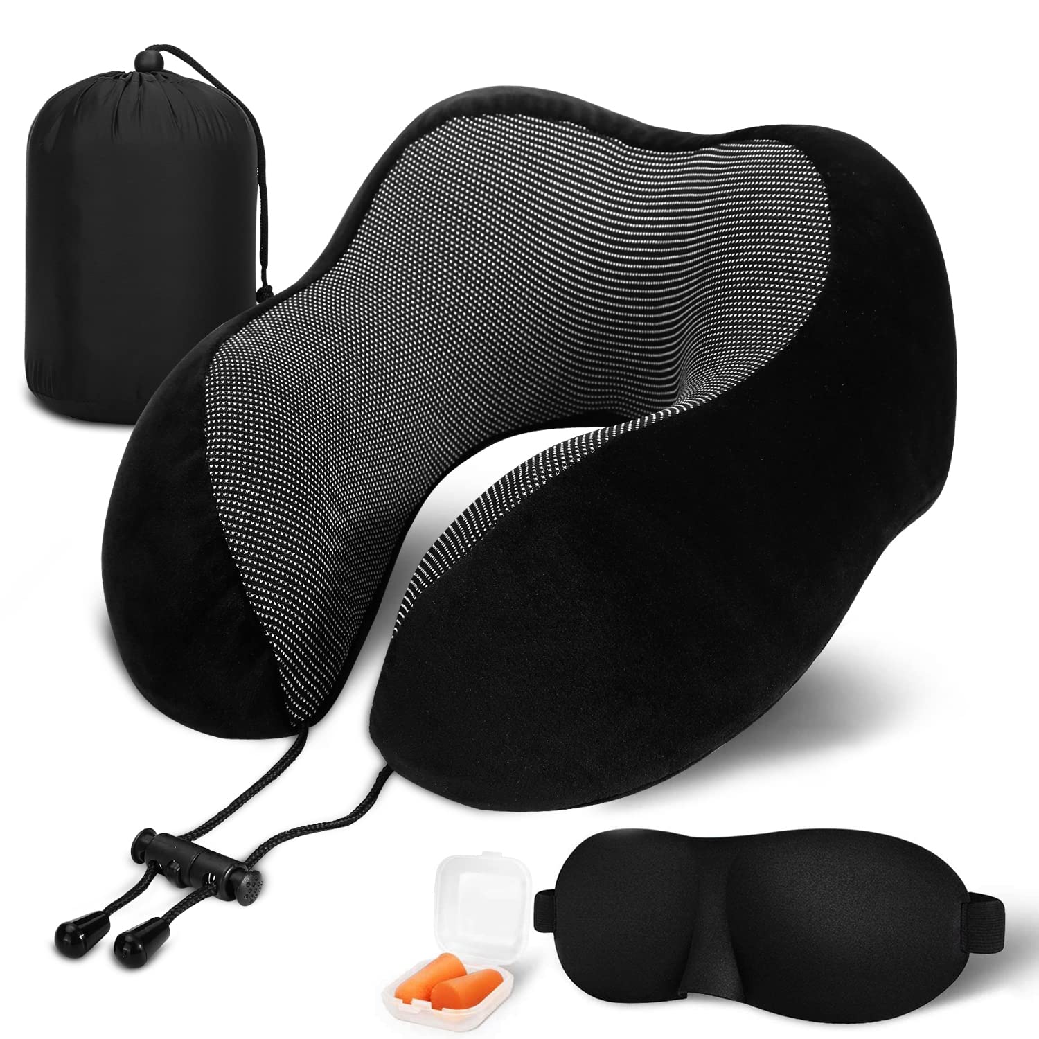 Cuscino Da Viaggio Cervicale In Memory Foam – Forma A U Con Federa In Ice-Seta, Incluse Maschera E Tappi Per Le Orecchie, Ideale Per Aereo E Auto