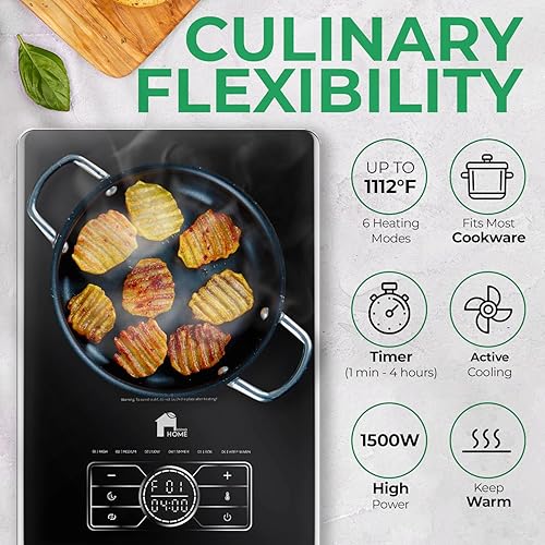 Miniatura 2 de EconoHome Superconductor - Estufa eléctrica portátil  1500 W extra fina (0.71 pulgadas) y adecuada para todo tipo de utensilios de cocina, estufa