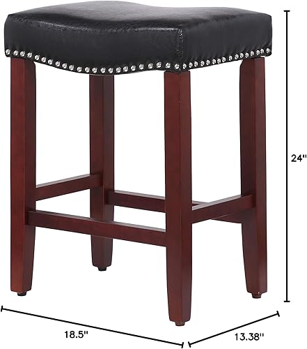 Miniatura 3 de WO Home Furniture - Taburete tapizado de 24 pulgadas en 2 piezas, asiento de silla de montar sin espalda, taburete de bar con patas rojas cereza