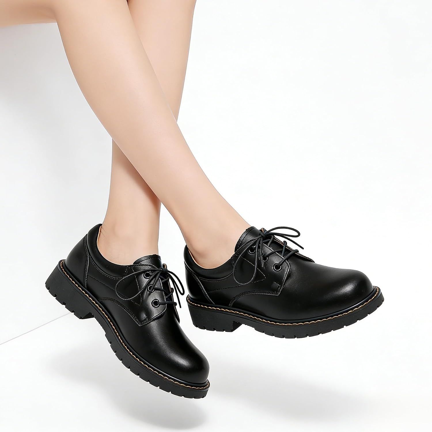 Oxford Shoes for Women Black Womens Oxford Patent Leather Platform Women's Oxfords Comfortable Dressy Non Slip Lace Up Chunky Casual Work Business Dress Office Oxfords Shoes