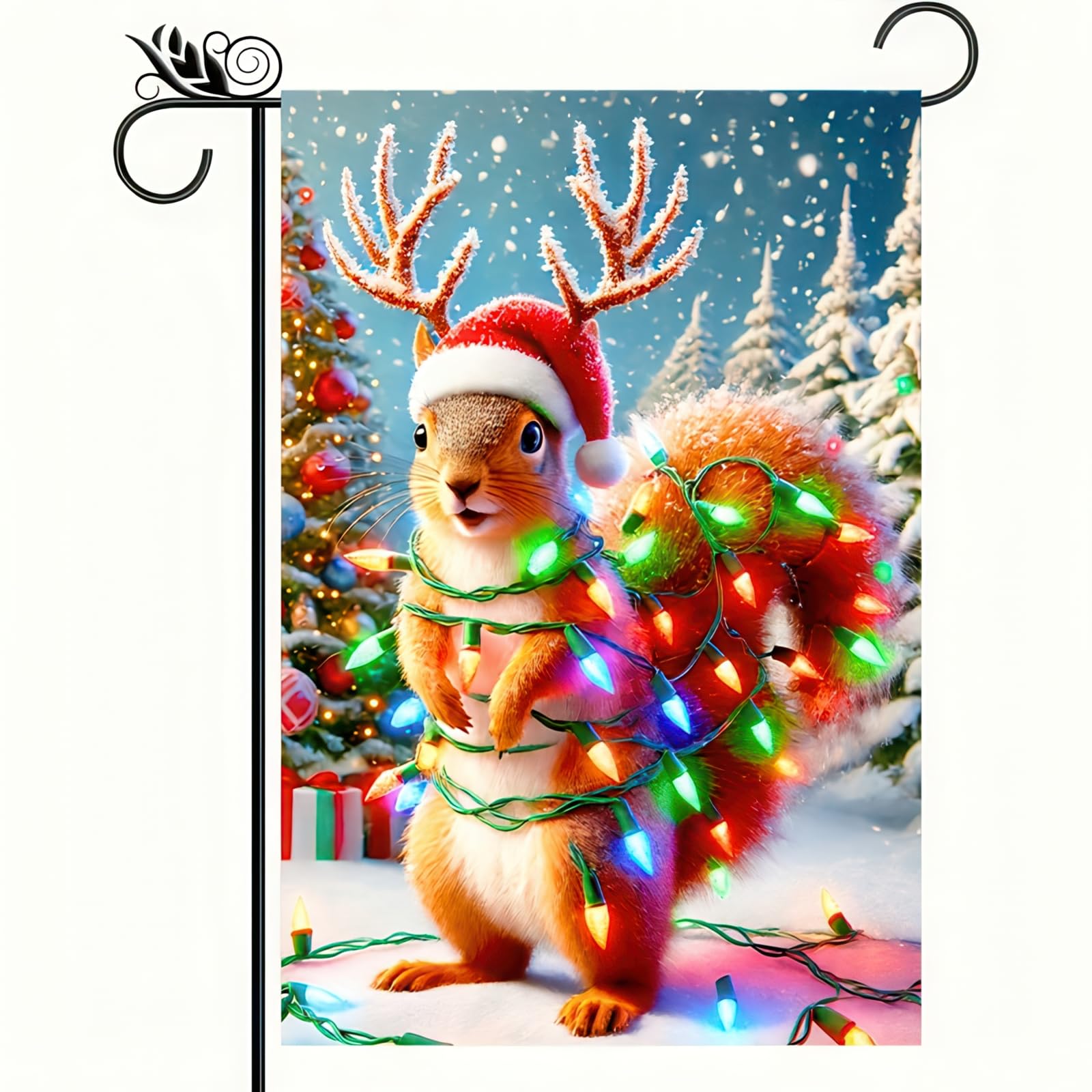 BlissYard Christmas Garden Flag 12x18 Inch Double Sided Winter Squirrel Hat Scarf Garden Yard Flag Cute Animal Christmas Decor Outdoor Holiday Banner