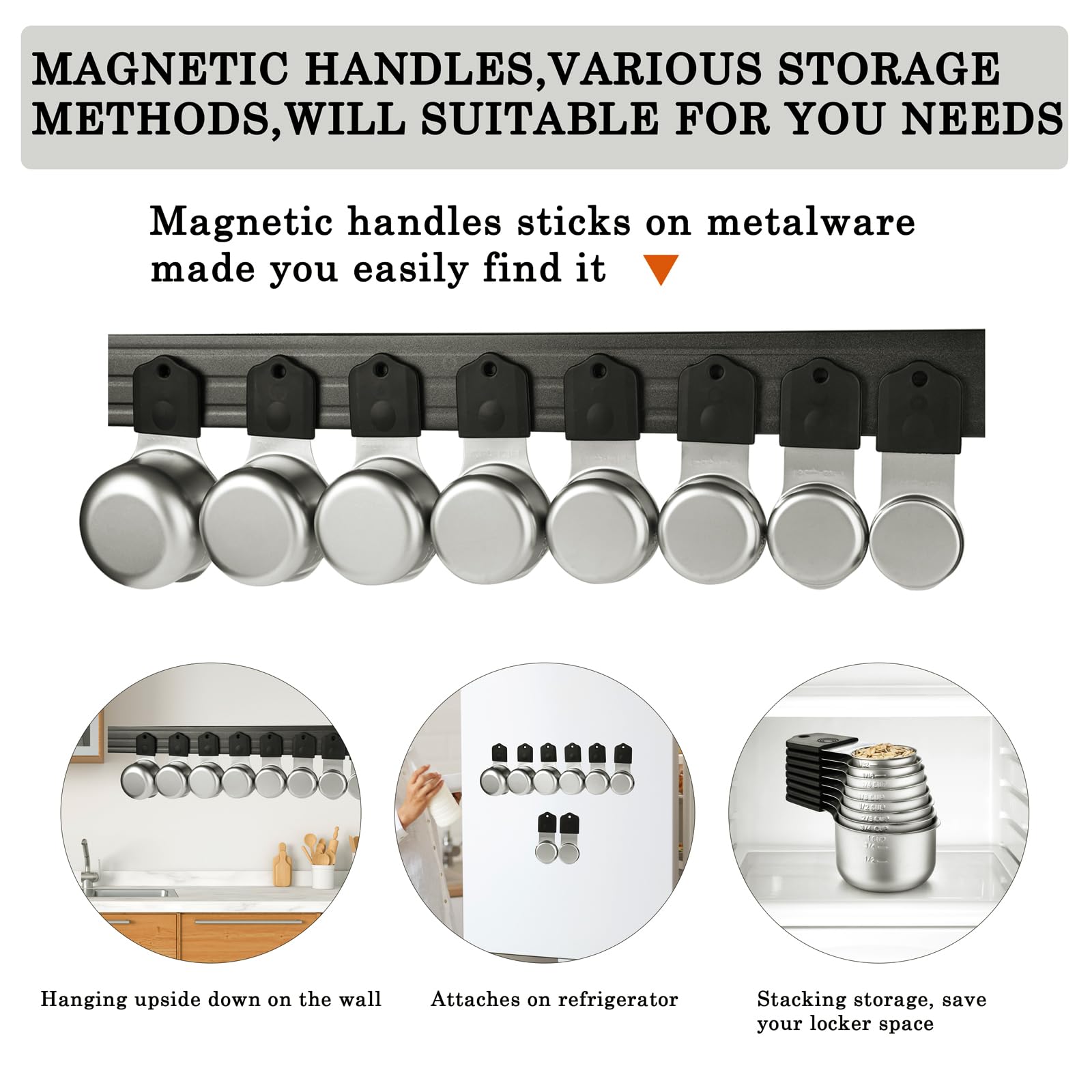 Magnetisches Messbecher- und Löffel-Set, Edelstahl, 7 magnetische Messbecher | Stapelbare, doppelseitige magnetische Messlöffel, 8 Stück, mit Nivellierer für trockene flüssige Zutaten