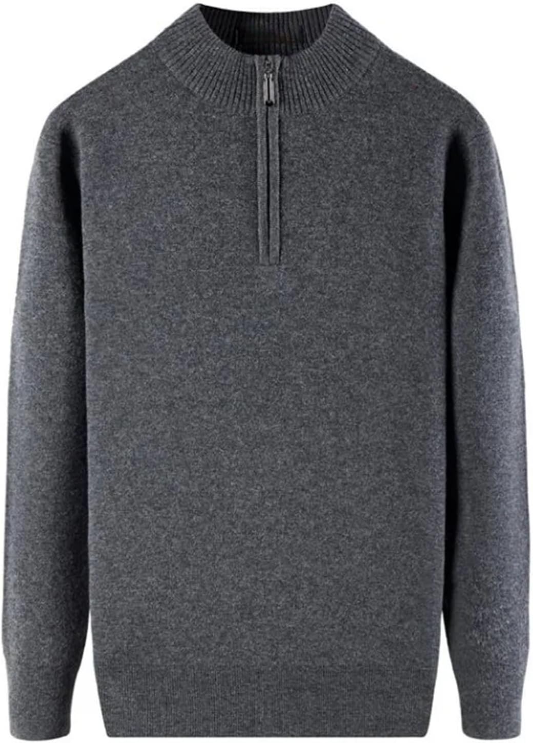 Kelsiop Men's Zippered Half Turtleneck Sweater Thickened Casual Knitted Sweater Jacket Plus Size