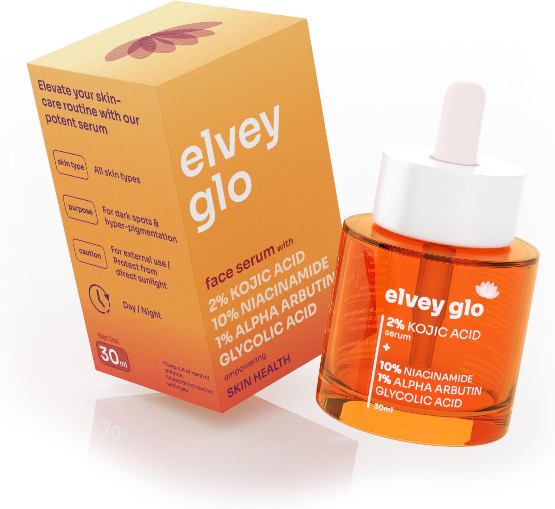 Glo Face Serum with 2% Kojic Acid, 10% Niacinamide, 1% Alpha Arbutin & Glycolic Acid for Brightening, Dark Spots Reduction, Hyperpigmentation & Glow (30ml)