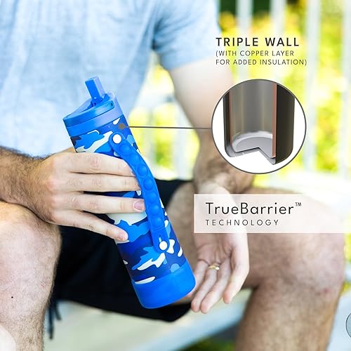 Miniatura 4 de Elemental - Botella de agua Iconic para niños con tapa con sorbete y asa antiestrés pop it, a prueba de fugas, termo reutilizable de acero