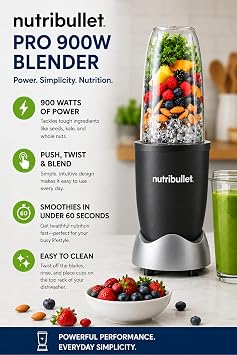 NutriBullet Pro 900W Single-Serve Blender Exclusive Bundle (Black Stainless)