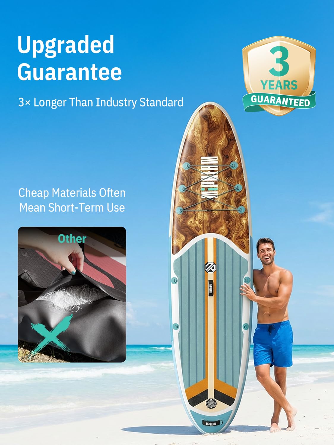 Niphean Aufblasbares Stand-Up-Paddle-Board mit ausgewogenem Flügel-Design und SUP-Zubehör, rutschfestes EVA-Deck, 3 m aufblasbares Paddelbrett für Erwachsene und Jugendliche aller Schwierigkeitsstufen