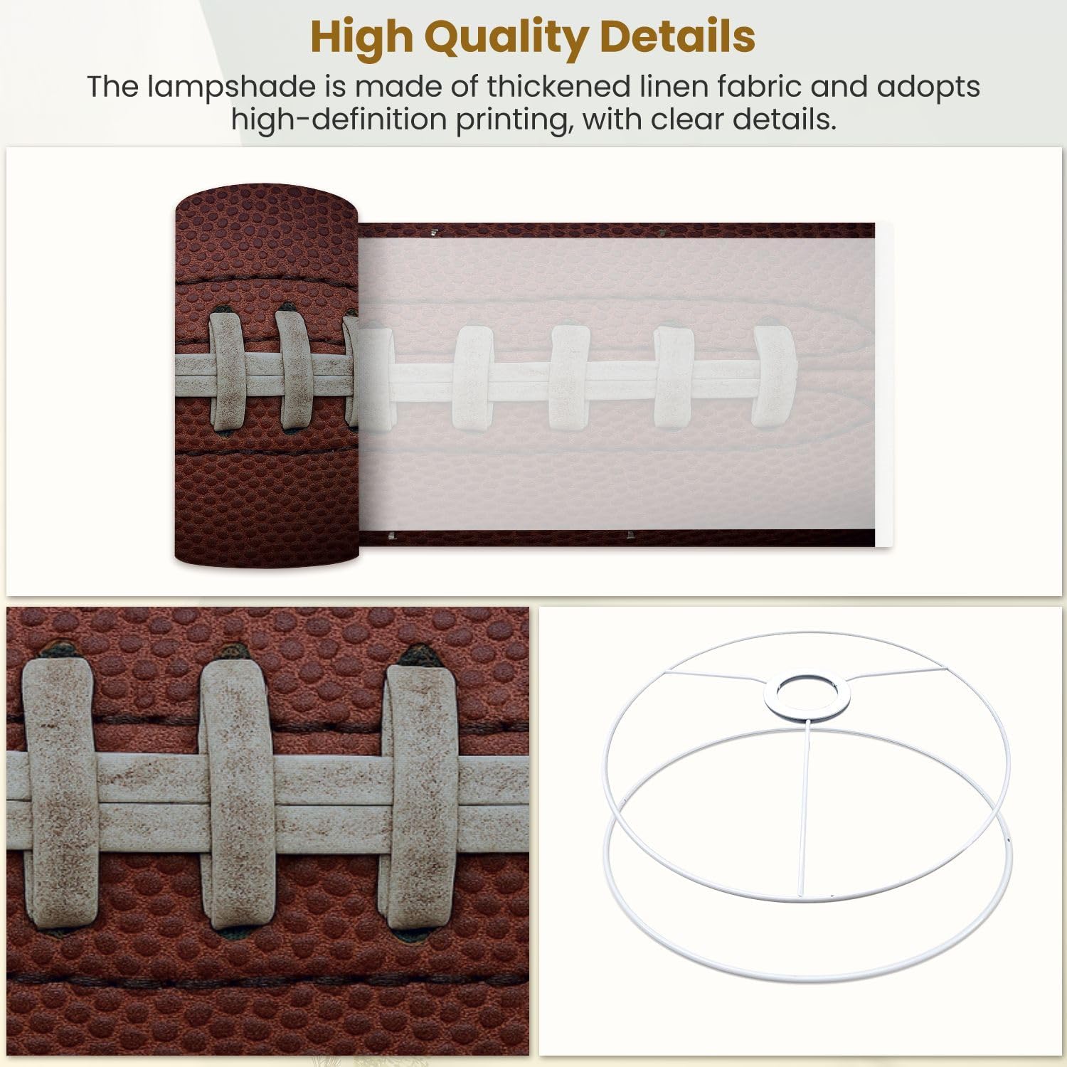 Drum Lamp Shades close up white stitches an American football Lampshade for Floor Lamps Table Lamp Pendant Light Linen 13"x13"x10" Replacement Large Lampshades