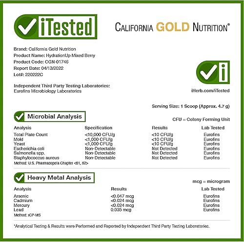 Miniatura 4 de California Gold Nutrition HydrationUP, Mezcla de bebidas electrolíticas con calcio, potasio, vitamina C y vitamina E, bayas mixtas, 8 oz (227 g)
