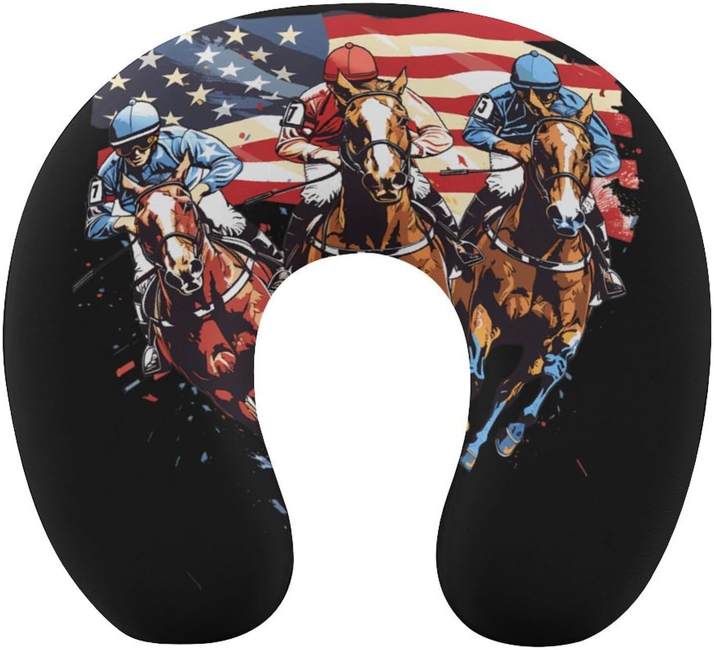 Horse Racing U.S Flag Travel Pillow U Shape Neck Pillow Washable Pillowcase for Sleeping Chair