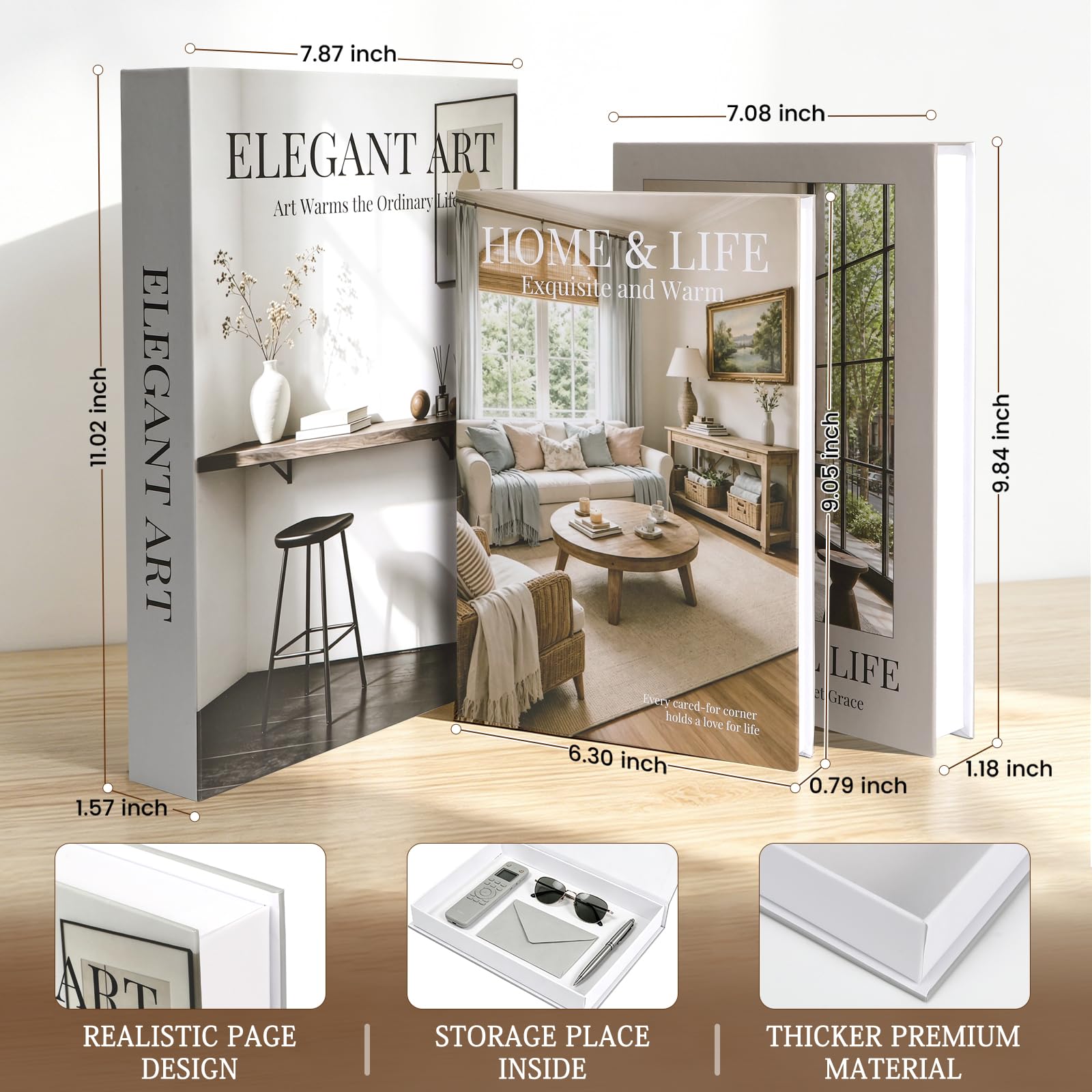AFFLAT Set di 3 libri decorativi per la casa, libri decorativi nascosti, libri decorativi minimalisti per tavolino, scaffale, decorazione interna della casa, possono essere utilizzati anche come