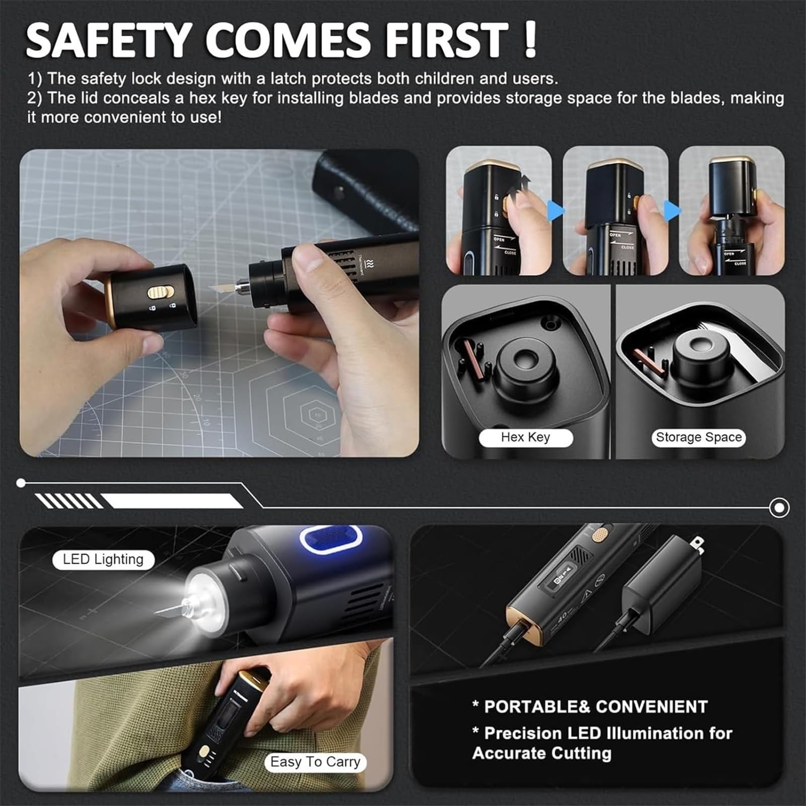 Kit de Herramientas de Corte ultrasónico Profesional de 40 KHz para Manualidades: cúter de Mano con 50 Cuchillas de Repuesto, diseño ultrasilencioso, Ideal para Impresiones 3D, PVC y Cuero.
