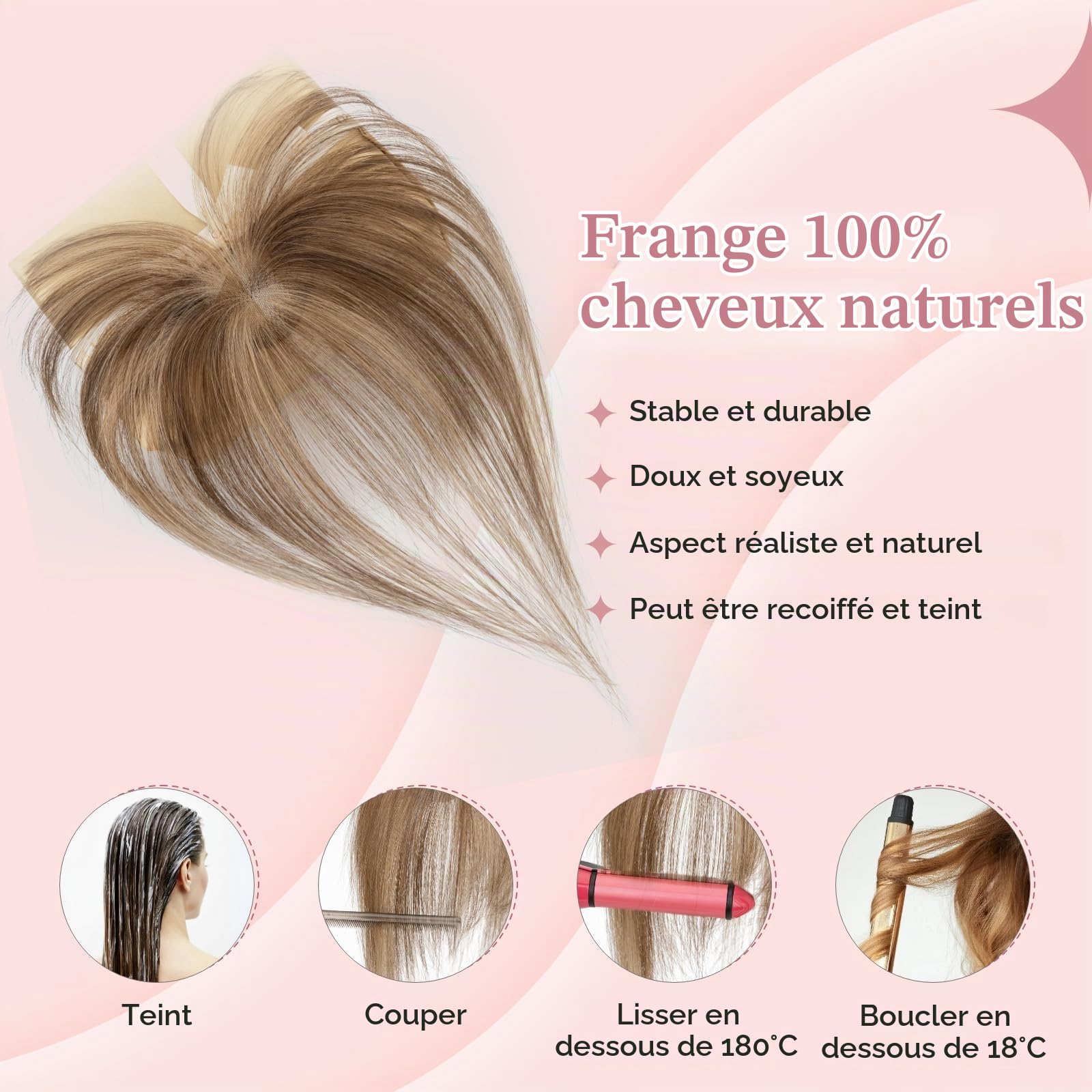 Frange à Clip Postiche Cheveux Naturel #4/27 Brun Moyen & Blond Foncé (9g)