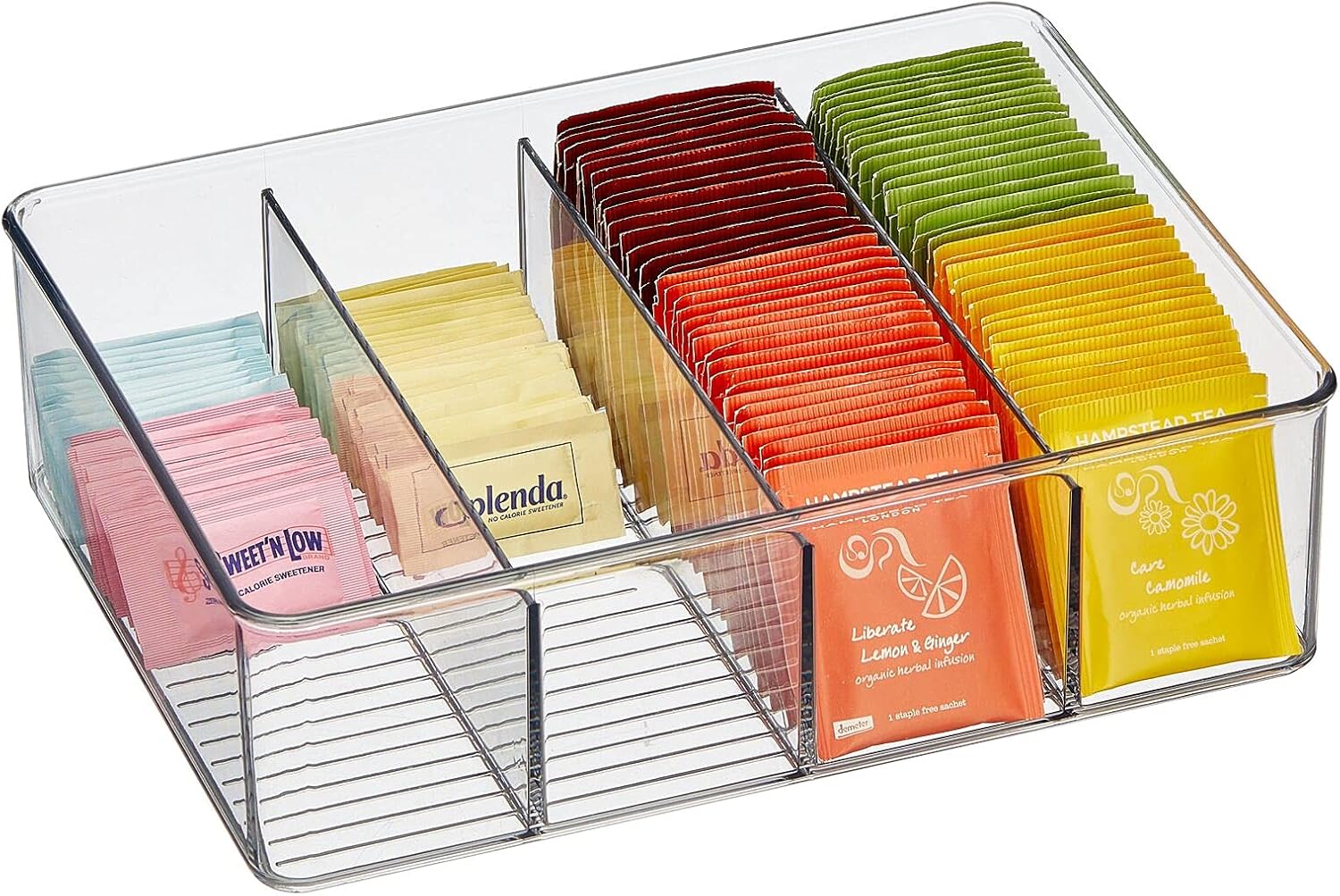 mDesign Plastic Stackable Tea Bag Storage Organizer Bin with 4 Divided
