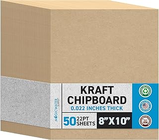 MagicWater Chipboard Sheet - 8x10 inch - 22 pt - 0.022" Thick - 50 Pack | For DIY Projects, Heavy Duty Kraft, Paperboard for Scrapbooking, Books, Picture Frame Backing, Art Projects & Crafts