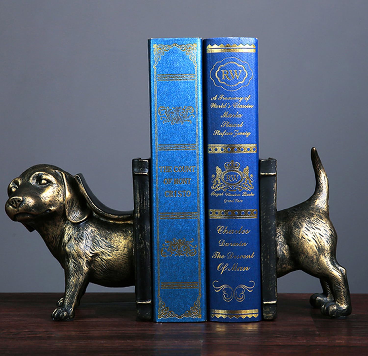 Dwysswyd Split Dachshund Bookends for Shelves - Vintage Divided Wiener Dog Book Holders, Non-Slip Resin Shelf Decor for Home Office Kids Room (2-Piece Set)
